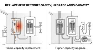 electrical panel replacement vs upgrade graphic
